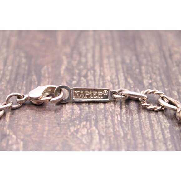 Vintage Napier Silver-Tone Oval Link Twist Bracelet 7" Lobster Clasp Jewelry - Picture 2 of 5
